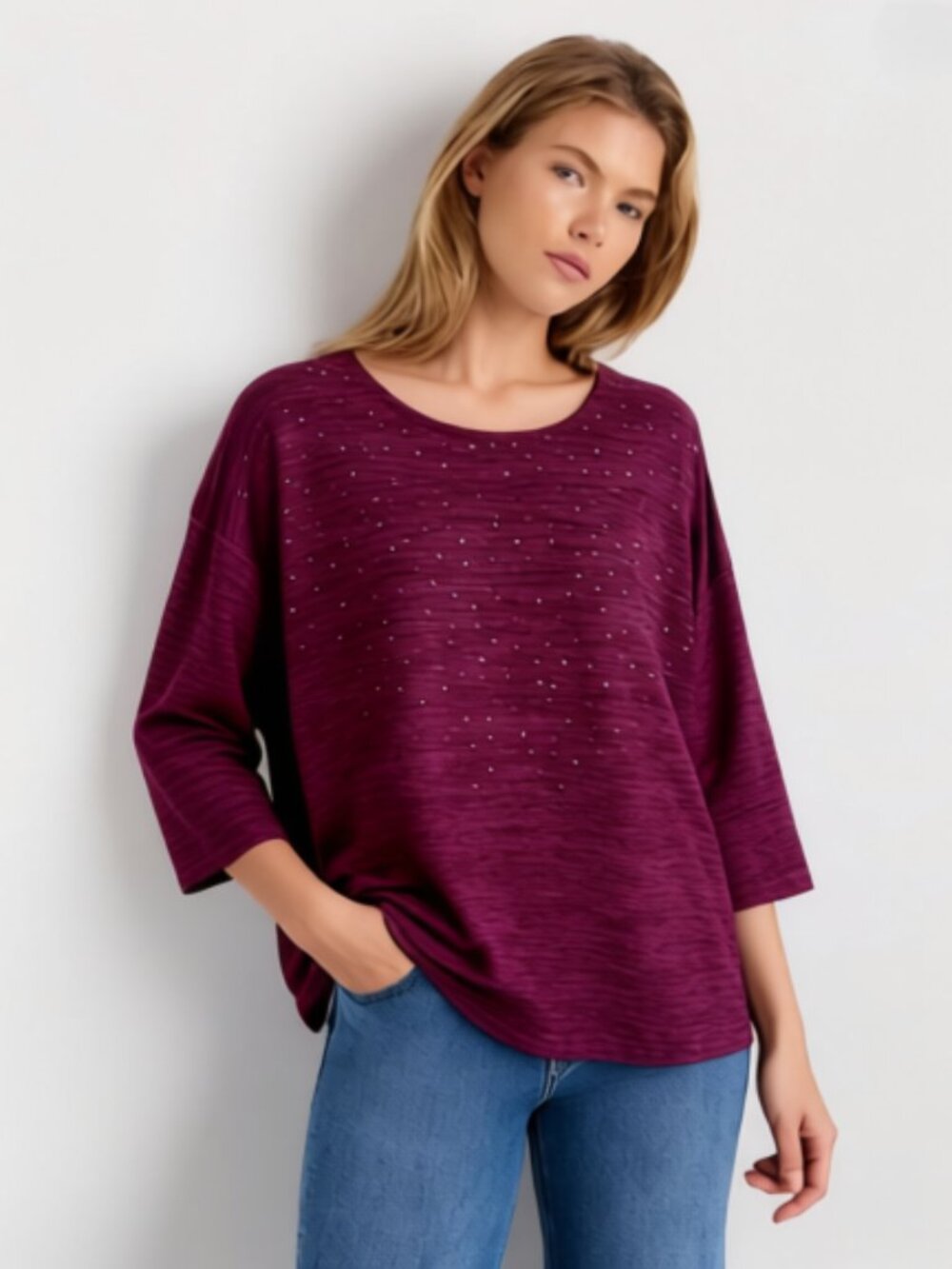 Croft & Barrow Womens Knit Top Blouse Pullover 3/4 Sleeves Purple Heather 1X